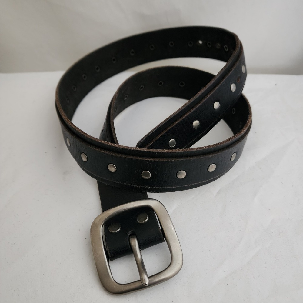 Y2K Mens Lucky Brand 34 Leather Belt Black Studded
